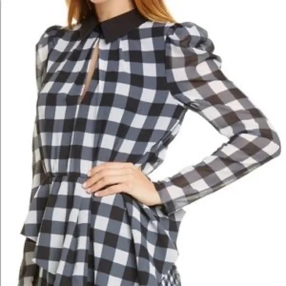 Self Portrait Monochrome Gingham Printed Top Black/Ivory 8